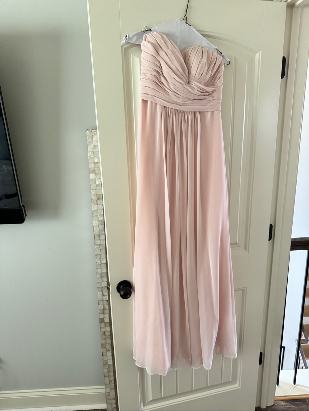 Bill Levkoff Strapless Blush Pink Chiffon Gown